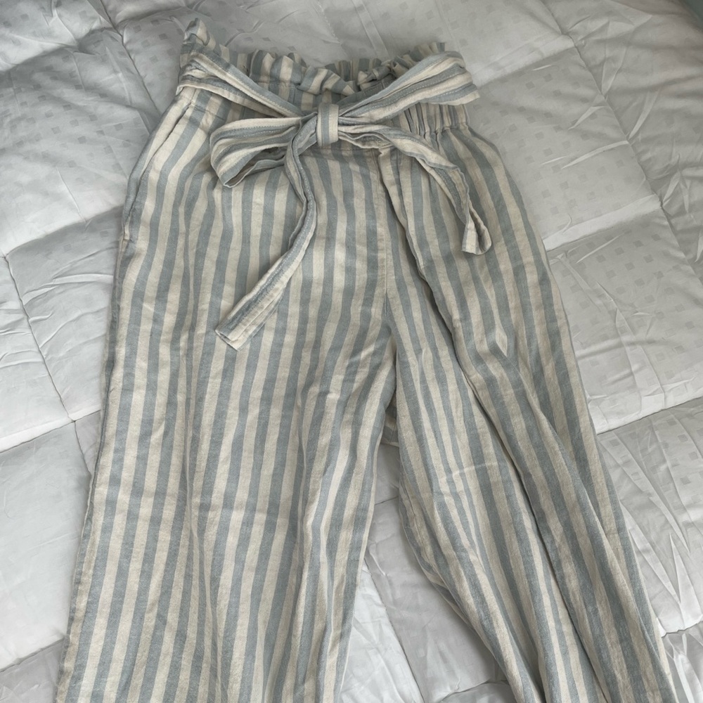 Madewell linen blend cropped paper bag pants